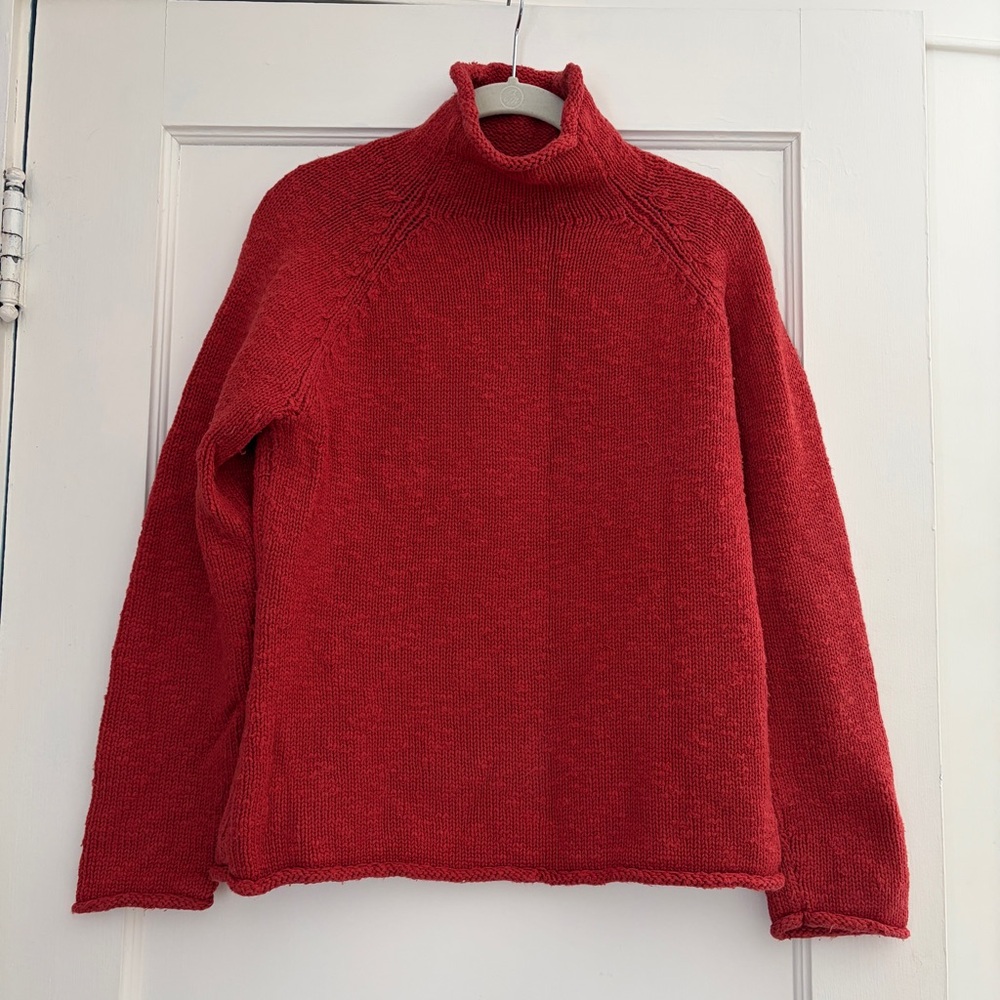 L.L. Bean Red Roll-Neck Cotton Sweater
